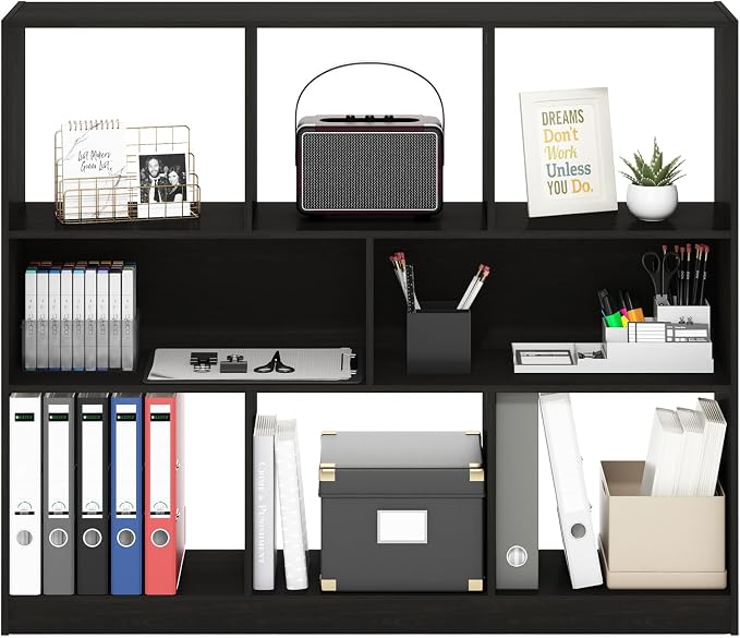 Furinno DALY Book Shelf, 8-Cube Bookshelf, Horizontal Cube Storage Organizer Bookcase, 10.9 x 47.2 x 39.4, for Living Room, Bedroom, Home Office, Dark Espresso