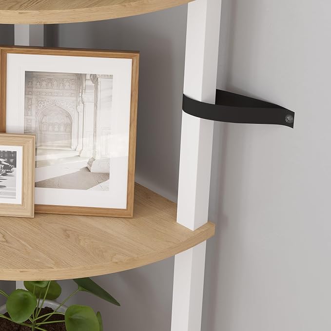 VIMBER Corner Shelf, 5-Tier Corner Bookshelf, Industrial Corner Ladder Shelf, Rustic Display Shelf for Living Room, Bedroom, Kitchen, Home Office, White and Nature Wood Color UJSJ001Q