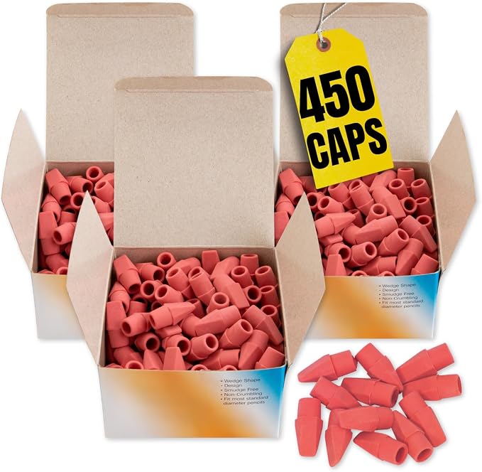 1InTheOffice Pencil Cap Erasers, Assorted Colors, Arrowhead Caps Tops Eraser, Eraser Cap for Art, School, Office Use, and Classroom Set, (Pink, 450)