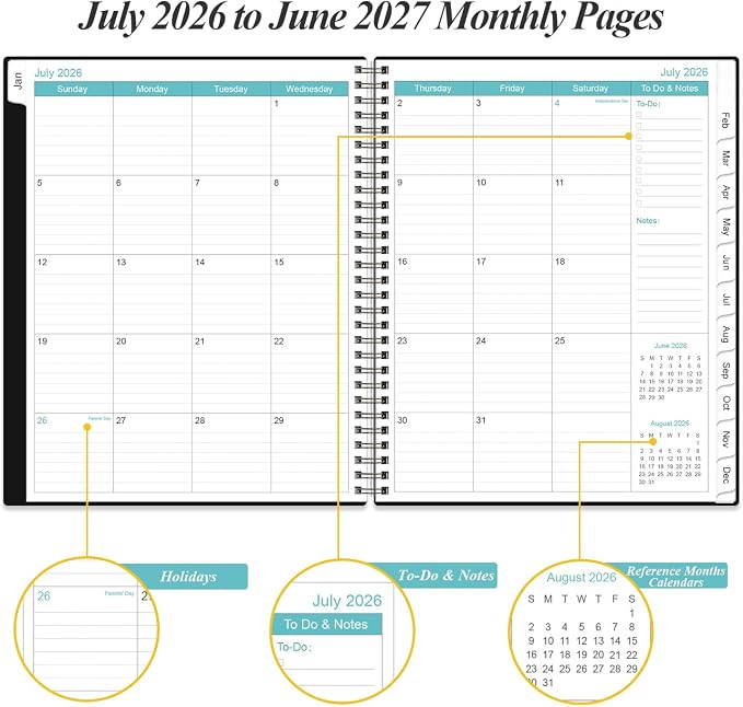 Daily Planner 2026-2027 Full Page Per Day- 2026-2027 Daily & Monthly Planner from July 2026 to June 2027, Day Planner 2026-27 with 12 Months Tabs, 8.5" x 11", Black