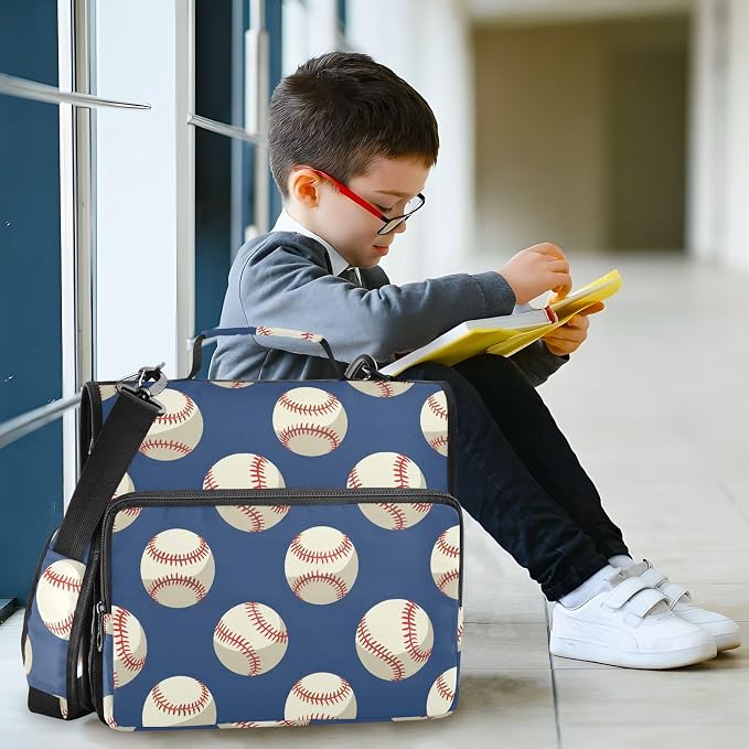 Baseballs Ball on Blue 3 Ring Binder Bag 1.5 inch Binder Organizer with Zipper Shoulder Strap 500 Sheet Documents Storage for School Office