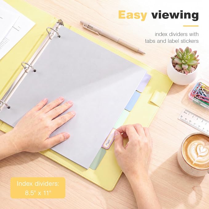Ospelelf Vintage Hardcover 3 Ring 1 inch Leather Binder, Professional Binder Organizer Suitable for Letter Size, Binder Dividers with Tabs, Light Yellow