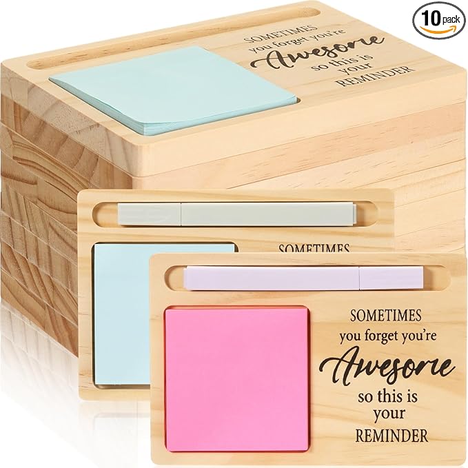 10 Pcs Back to School Teacher Appreciation Gifts Bulk Wooden Sticky Note Holder Motivational Thank Your Gift Inspirational Sticky Notes for Teacher Back to School (Awesome)