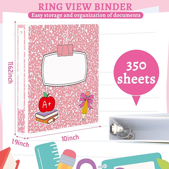 Marspark 6 Pack 3 Ring Binders 1.5 Inch Composition Notebook Pastel Color School Binder Set with Clear View Cover Fits 8.5'' x 11'' Letter Size Paper for School Office Home, 350 Sheet Capacity