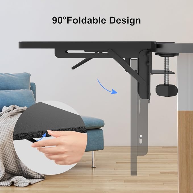 Suptek Clamp-on 9.5 x 23.6 inch Desk Extender, Wrist Support, Foldable Keyboard Tray Platform, Suitable for Office Desks, Black, DSF3LB