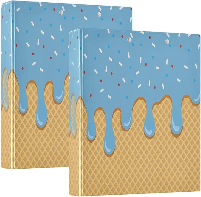 3 Ring Binder Blue Ice Cream 1.5 inch Binders Three Ring Binders with Clipboard Fit 8.5'' x 11'' Paper 3 Interior PVC Clear Pockets for Office Supplies