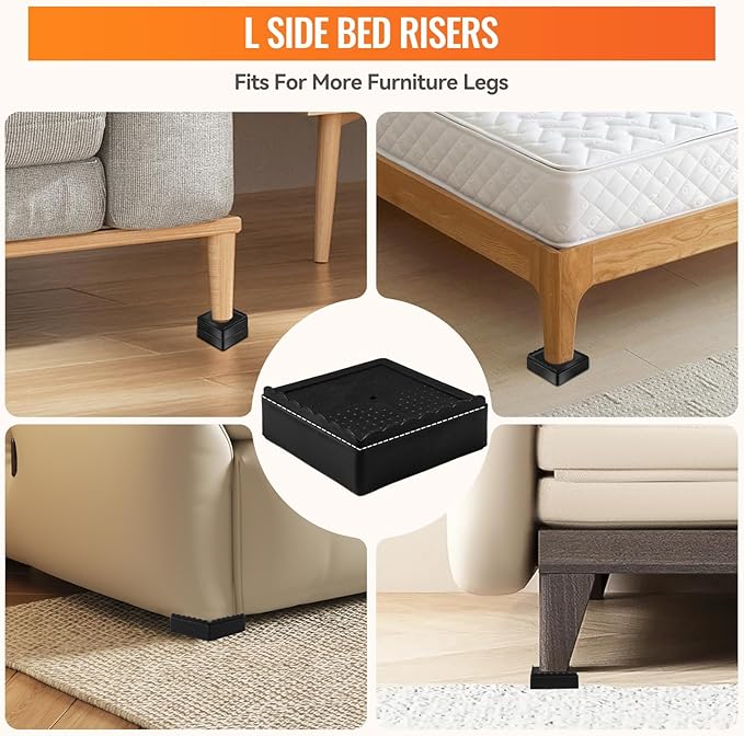 shouwuhho Furniture Risers, 16 Pack Bed Risers with Non-Slip Grip and Heavy Duty Support, 1 Inch 2 Inch 3 Inch 4 Inch Height Lift for Couch, Sofa, Table, Desk, Chair, Refrigerator - Black, 1 Inch