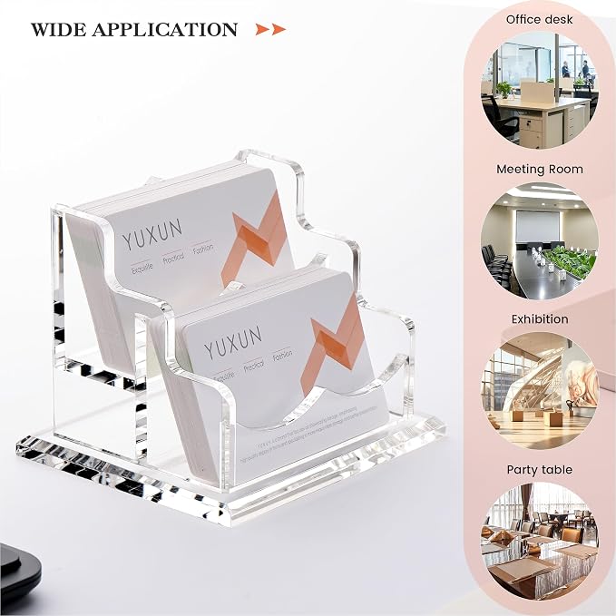 YUXUN Acrylic Business Card Holder for Desk-2 Tier 2 Slots, 3.5"×2" Multiple Business Card Holder Organizer for Women Men, 100+ Business Cards for Office Exhibition Home