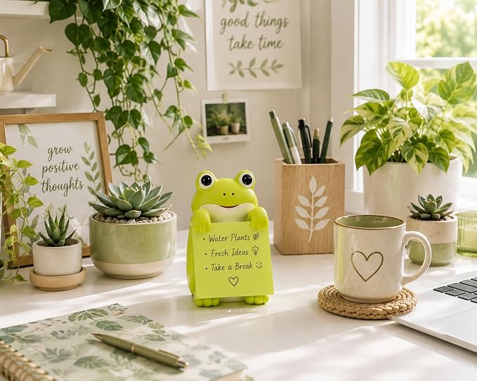 Frog Pop-Up Sticky Note Dispenser for 3 x 3 in Notes, Green | Includes 100 sheets; handmade resin decor for office, home or classroom; gift for teachers, coworkers and frog lovers