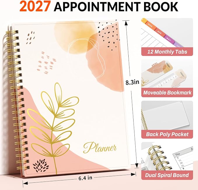 SUNEE 2027 Appointment Book, Quarter-Hourly, Weekly Monthly Planner, 6" x 8.3",Pink Breeze