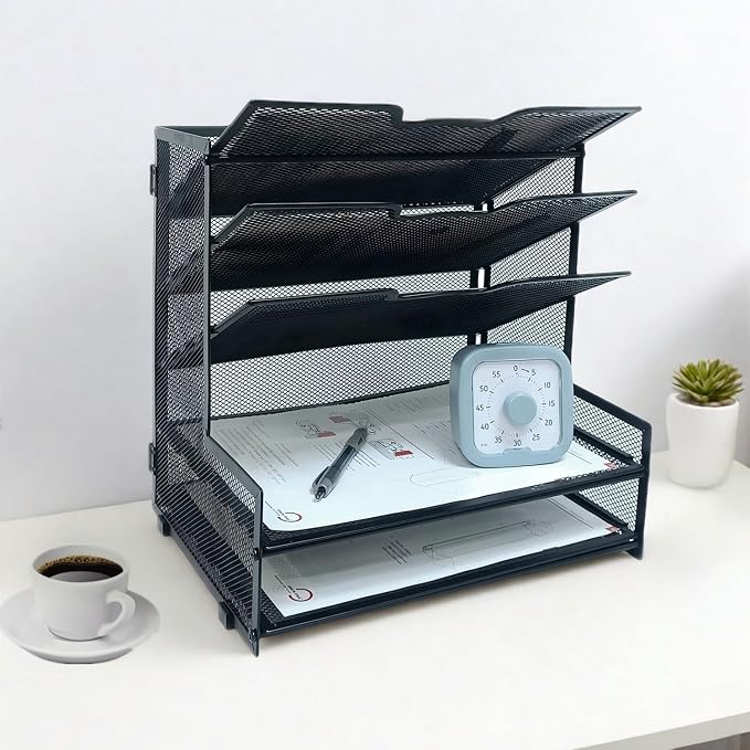 5-Tier Metal Office Desk Organizer,Paper Tray Organizer for Desk,Black | Office Desk Accessories for File Organizer