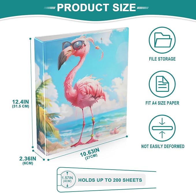 JIPONI 3 Ring Binder Funny Flamingo 1 Inch Round Binders for Men Women Students, Cute File Organizer for Office School, 1pc
