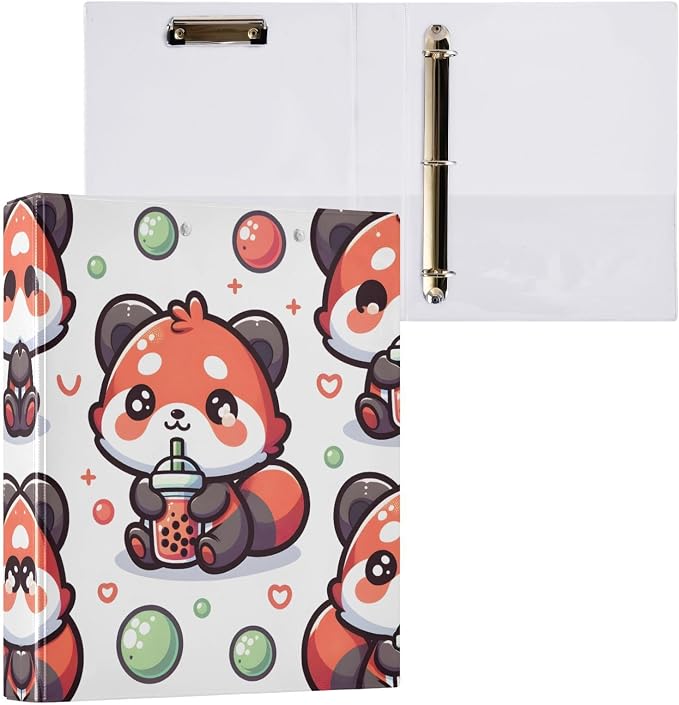 3 Ring Binder Cute Red Panda Bubbles 1.5" Round Ring Binders View Binder with 200 Sheet for Kids School Supplies Women Men Office, 1 Pack