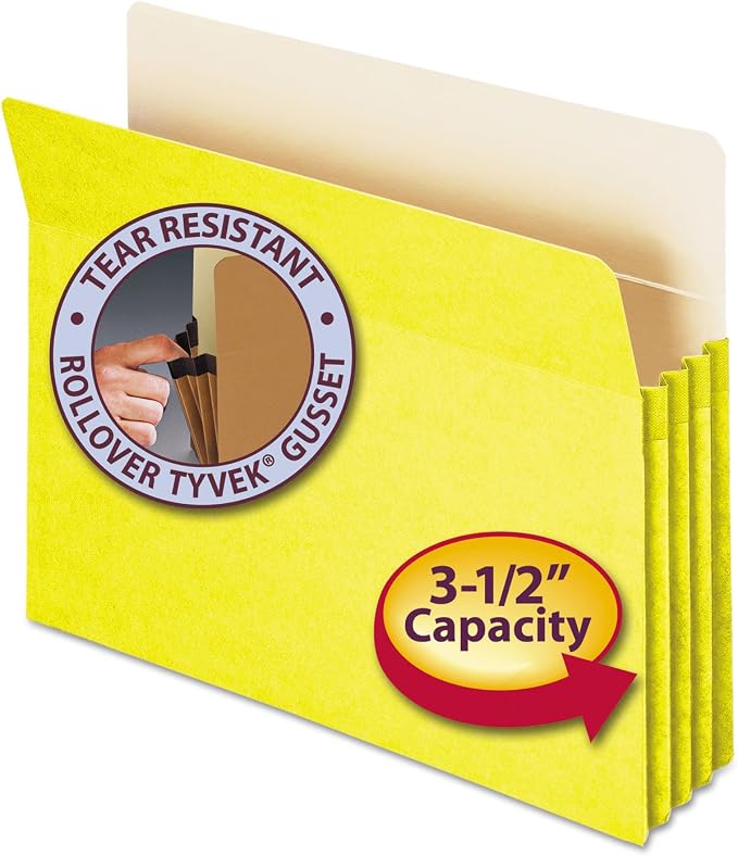 Smead File Pocket, Straight-Cut Tab, 3-1/2" Expansion, Letter Size, Yellow, 25 per Box (73233)