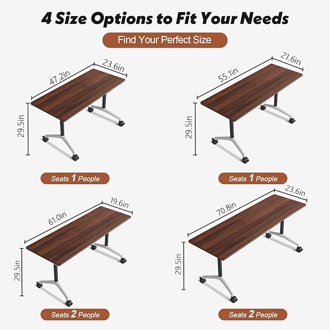 Goakwwuz Conference Room Table, Folding Conference Tables,Thicken Grey Tabletop,Flip Top Wooden Seminar Meeting Room Table for Conference Room Offices (8, Walnut, 61.0“)