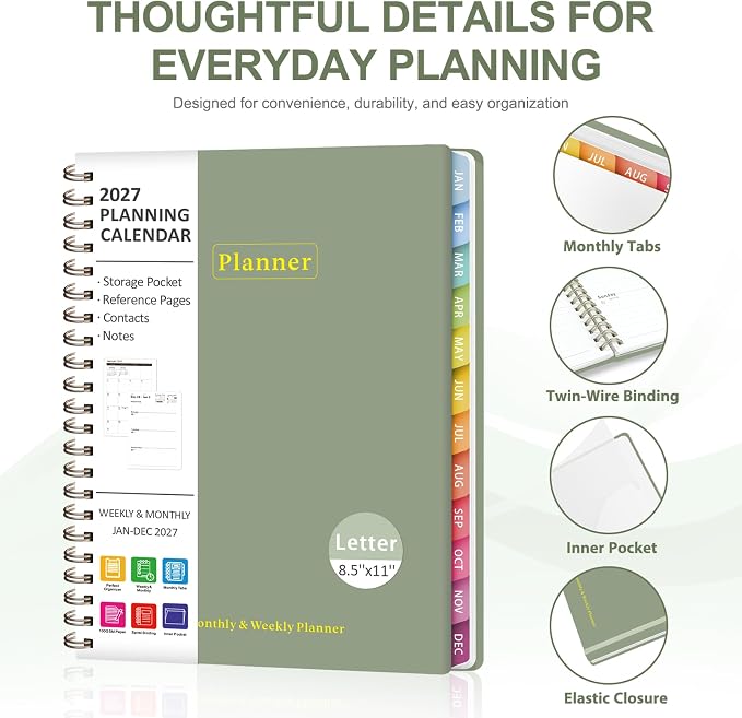 2027 Planner, Weekly and Monthly Calendar Planner Book, JAN 2027 - DEC 2027