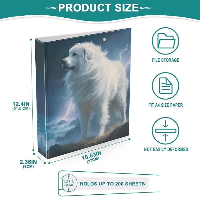 3 Ring Binder Great Pyrenees Dog 1.5" Round Ring Binders View Binder with 200 Sheet for Kids School Supplies Women Men Office, 1 Pack