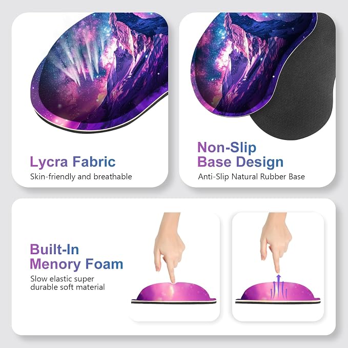 Large Gaming Mouse Pad Set, Purple 4 in1 Ergonomics Keyboard Desk Mat with Memory Foam Wrist Rest, Extended Game Mousepad, Non-Slip Desk Pad Matt Easy Typing Pain Relief I Galaxy Mountain