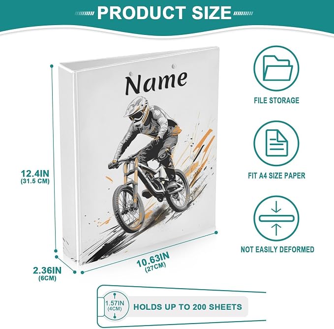 Custom 3 Ring Binder Mountain Bikers 1.5" Round Ring Binders Personalized Name View Binder with 200 Sheet for Women Men Office Kids School Supplies, 1 Pack