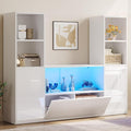 YITAHOME Castle Bookcase with Storage & Adjustable LED Lights | U-Shaped White Bookshelf with Cabinet, UV High-Gloss Display Unit, Cube Organizer for Living Room, Home Office and Bedroom