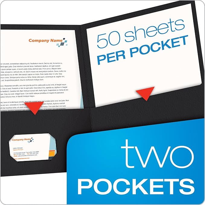 Oxford Twin-Pocket Folders, Textured Paper, Letter Size, Black, Holds 100 Sheets, Box of 25 (57506EE), 8-1/2 x 11