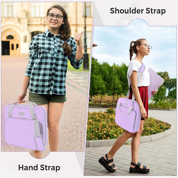 SKYDUE Zipper Binder 3 Inch D-Ring School Binder, Oxford Fabric School Organizer Holds 700+ Sheets, Fits 14" Laptop, Water-Resistant, Handle & Shoulder Strap, 14"x13" – School Supplies, Purple