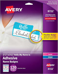 Avery® Flexible Name Tags, Hello My Name is, 2-1/3" x 3-3/8", White, Assorted Colored Border, Removable Adhesive, Laser/Inkjet Printable, 120 Total (8722)