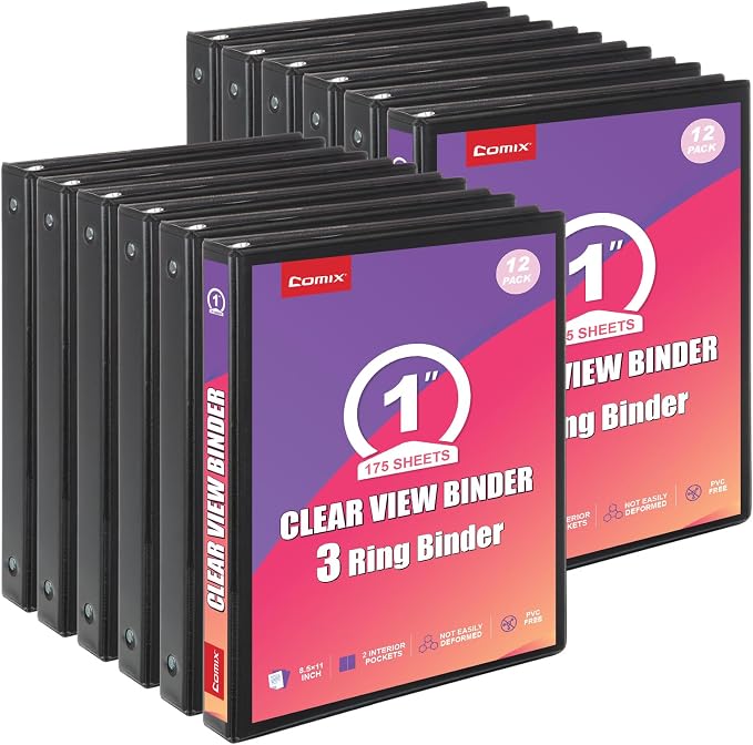 Customizable Round Ring Binder, 1 Inch 3 Ring Binder, Minimalist PVC-Free Binder with Clear View Cover, Lay-Flat Design for Everyday Document Organization at Home, School & Office