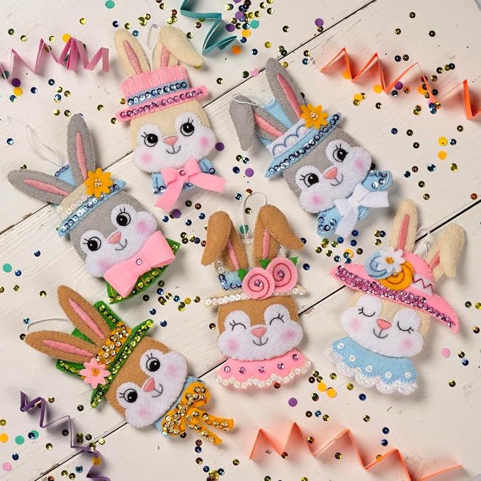 Bucilla Felt Applique 6 Piece Ornament Making Kit, Easter Bonnet Parade, Perfect for DIY Arts and Crafts, 89578E