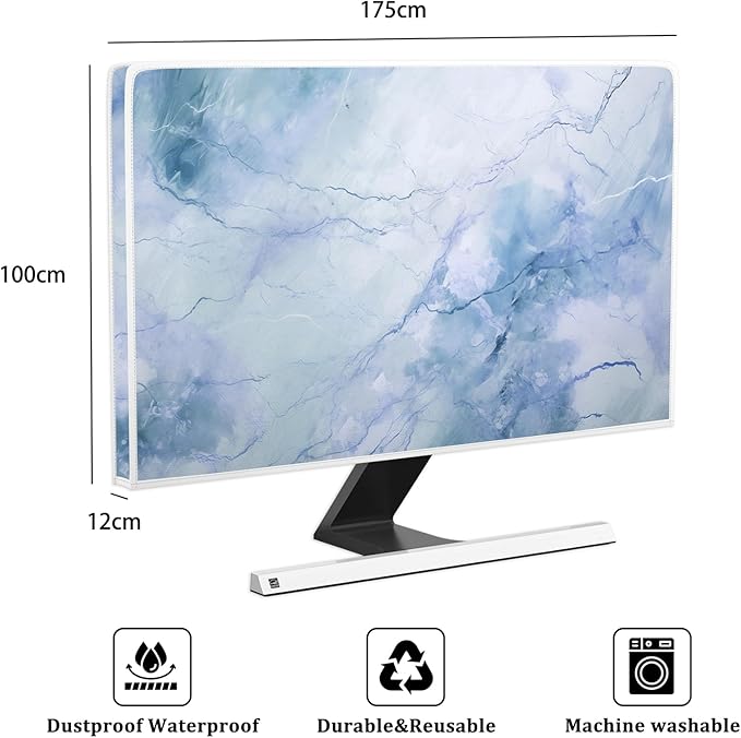 Baocicco Fashion Haze Blue Marble Screen TV Cover Cover 75 Inch Waterproof Full Body Covers for TV Display Screen Weatherproof Television Sleeve Compatible with Television LED LCD OLED TV