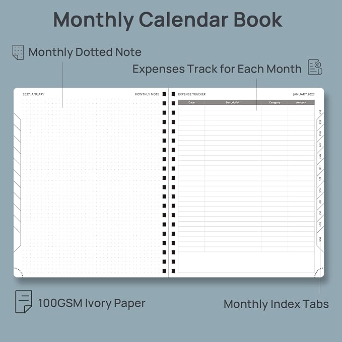 POPRUN Monthly Planner 2027-2028, 8.5"x10.5", 18 Month, Jan 2027-Jun 2028