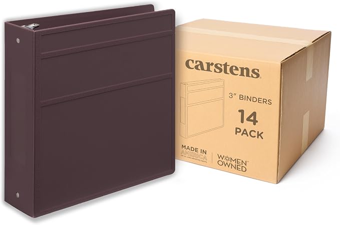 Carstens 3-Inch Heavy Duty 3-Ring Binder - Side Opening, Plum, Durable Plastic, Precision No-Gap Rings, Waterproof Cover, No Pockets, Holds 400 US Letter Sheets, BPA-Free, Made in USA (1711-3R)