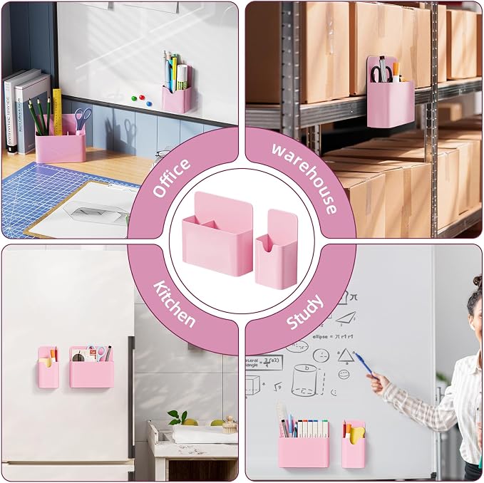 Marbrasse Magnetic Dry Erase Marker Holder,Pen and Eraser Holder for Whiteboard，Magnet Pencil Cup Utility Storage Organizer for Office, Refrigerator, Locker and Metal Cabinets (Pink)