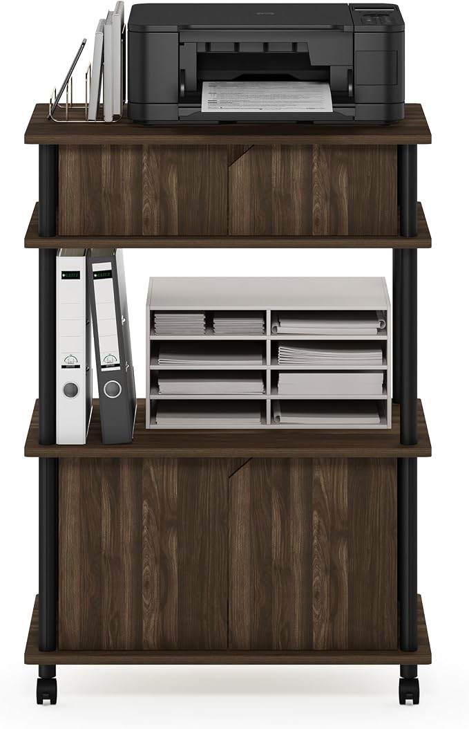 Furinno Turn-N-Tube Toolless Multipurpose Printer Stand Display Storage Shelf Cabinet with Wheels, Columbia Walnut/Black
