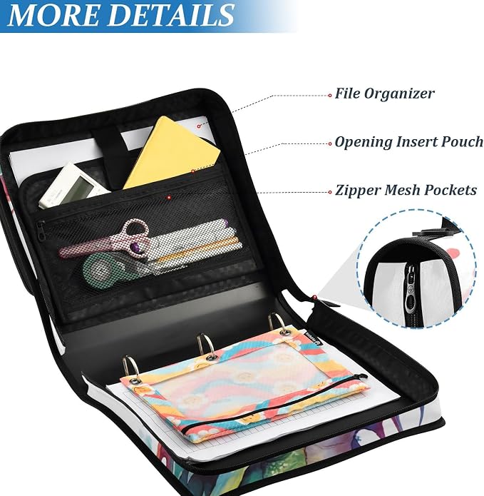 Watercolor Dragon 3 Ring Binder Bag 1.5 inch Binder Organizer with Zipper Shoulder Strap 500 Sheet Documents Storage School Office