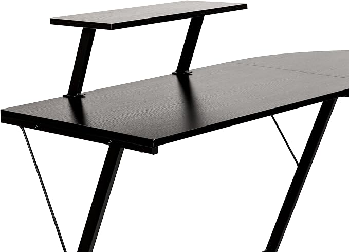 Flash Furniture 71.5 in L-Shaped Corner Computer Desk, Black | Gaming Desk, Space Saving, Easy to Assemble