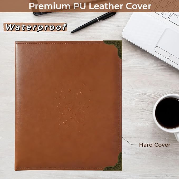 Vintage Hardback Leather 3 Ring Binder, 1.3 Inch D Ring, Three Ring Binders Fits 8.5" x 11", Corner Protectors, PU Leather Cover, for Photo Album, Home, Professional Office & School Supplies, Brown