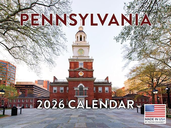 Pennsylvania Calendar 2026 Wall 12 Month Monthly PA Scenic Souvenirs Pennsylvanian Themed Gifts | American Made In The USA