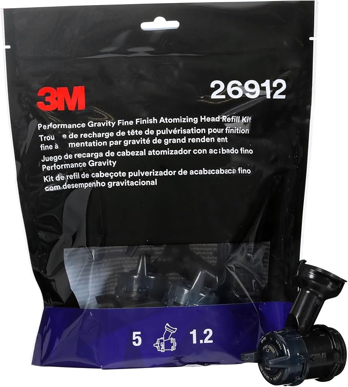 3M Performance Gravity Fine Finish (Compliant) Atomizing Head, 26912 | Blue; 1.2; Pack of 5; for Auto Paint Application; High Viscosity; Clear Coat; Primer Spraying
