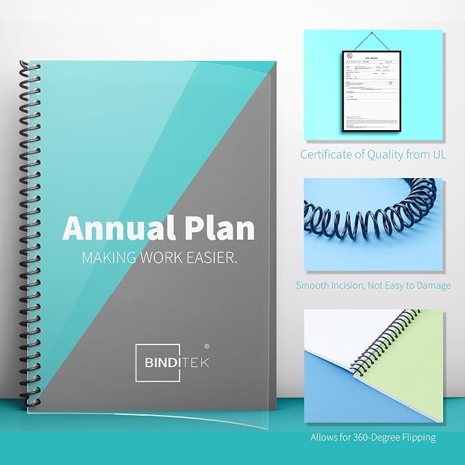 Binditek Plastic Spiral Binding Coils, 8 mm, 4:1 Pitch, Black, 200 Pack | Coil Binding Spines, 5/16", 40 Sheet Capacity, 48 Loops, for Letter-Size Reports, Presentations, School and Office Projects