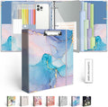 2 Inch 3 Ring Binder Organizer with Clipboard, 5-Tab Pockets Dividers, Transparent Folder, 18 Divider Stikers, BVSSX Decorative Three Ring Binder with Pen Loop, Elastic Strap (Blue Marble,Letter Size)