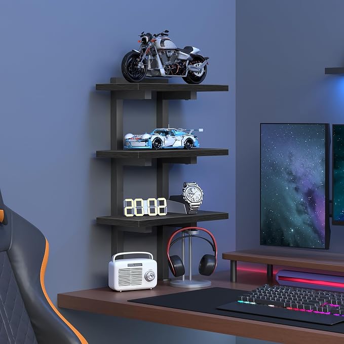 MAHANCRIS Clamp On Desk Organizer, 3-Tier Desktop Bookshelf, Adjustable Desk Storage Shelf, Metal Frame, for Office, Study and Game Room, Black DSBK3601