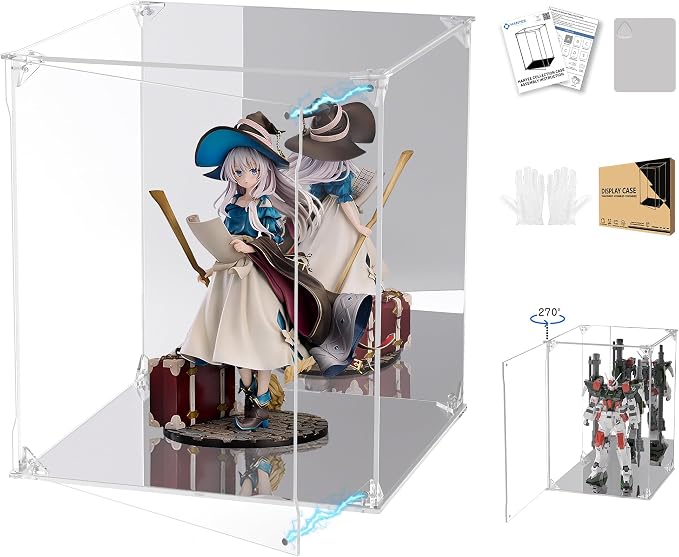 Clear Acrylic Display Case with Mirrored Back and Base, UV Protected Acrylic Box with Magnetic Door, Dustproof Display Box Showcase for Collectibles, Figures, Models, Toys (10x10x12inch)
