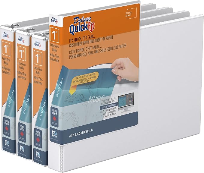 QuickFit Landscape 3 Ring Binder, Heavy-Duty Round-Ring Binder, 8 1/2" x 11" x 1", Pack of 4, White