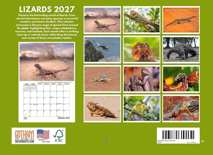 Lizard Calendar 2027 Monthly Wall Calender 12 Month