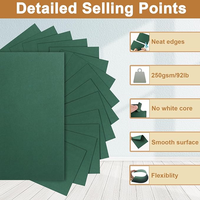 Silunkia 28 Sheets Dark Green Cardstock 8.5 x 11 Craft Paper 92lb | Heavyweight Christmas Green Card Stock for DIY Cards Making, Invitations, Thank You Cards, Birthday, Menus
