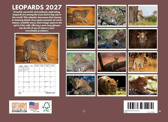 Leopard Calendar 2027 Monthly Wall Calender 12 Month