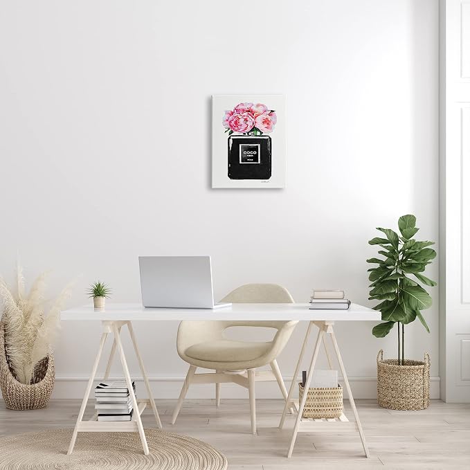 Stupell Industries agp-106 Glam Perfume Bottle Flower Black Peony Pink Wall Art, 16 x 20, Gallery Wrapped Canvas | Stupell Industries | 16 x 20 Inches, Easy to Hang and Sturdy, Made in USA, by Amanda Greenwood