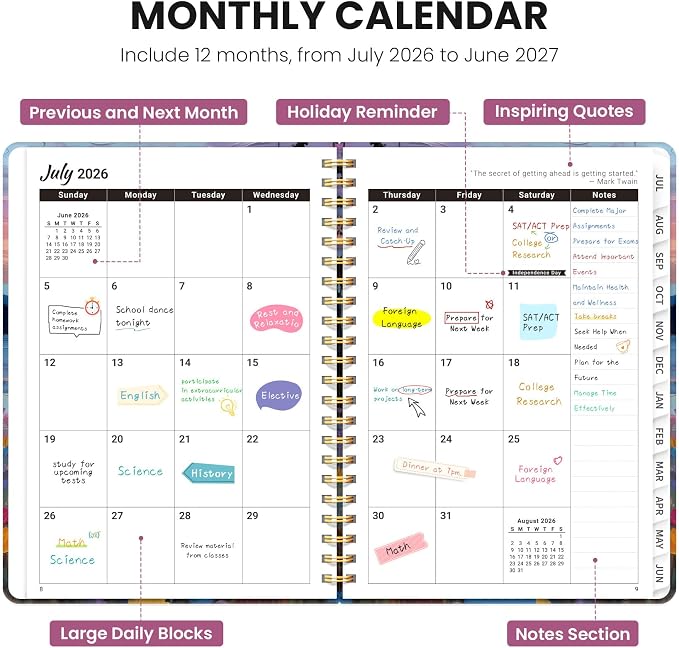 ZOTIA Planner 2026-2027 Weekly & Monthly Calendar Planner Jul 2026-Jun 2027