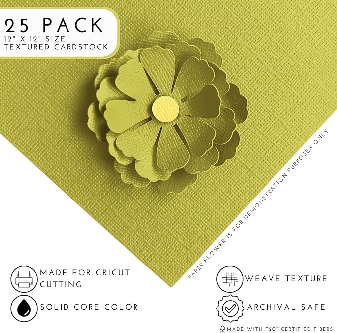 Lichen—12x12 Textured Cardstock | 80lb Textured Green - Yellow Scrapbook Paper | Premium Cardstock for Cricut Cutting | 25 Sheets